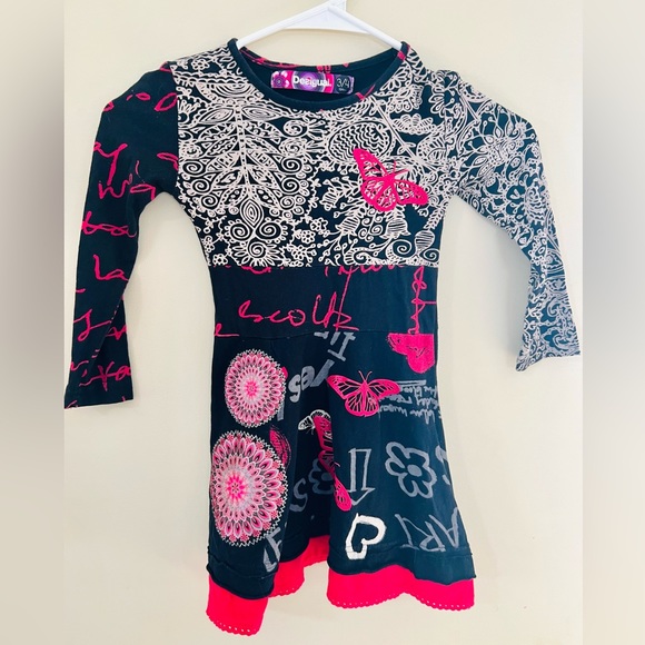 Desigual Long Sleeve Graphic Multi-colored unique Casual Party Dress Kids 3-4 - Picture 3 of 8